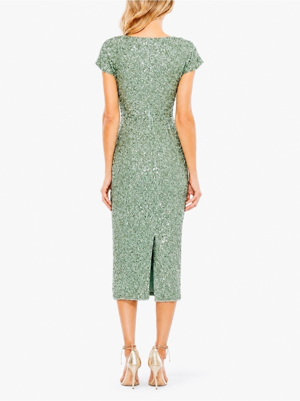 Mac Duggal Sequined Wrap Over Cocktail Dress in Sage Green size 4, 10 #10766 - Picture 3 of 12